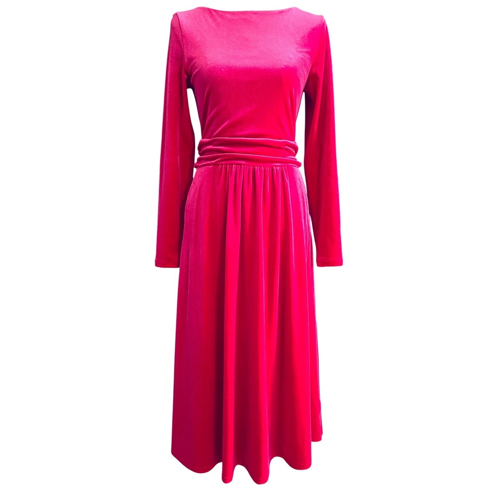 NWOT Boden Lois Velvet Velour Midi Long Sleeve Dress Pink‎ Flambe Fuchsia US 6R